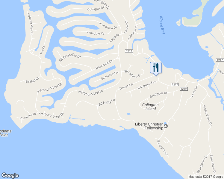 map of restaurants, bars, coffee shops, grocery stores, and more near 437 Harbour View Drive in Kill Devil Hills