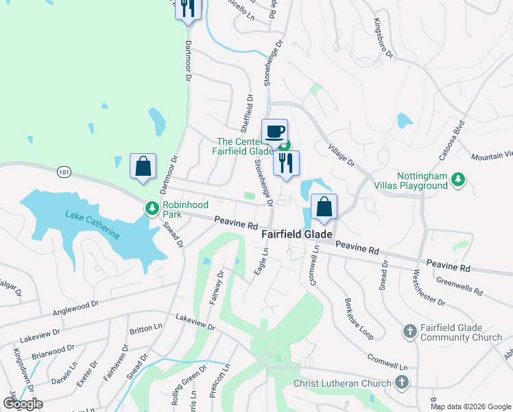 map of restaurants, bars, coffee shops, grocery stores, and more near 81 Wilshire Heights Drive in Crossville