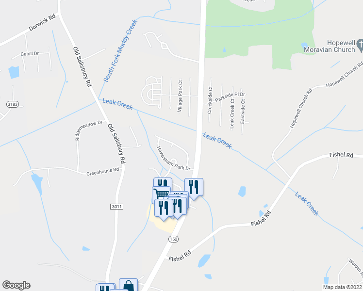 map of restaurants, bars, coffee shops, grocery stores, and more near 3055 Canterbury Park Drive in Winston-Salem