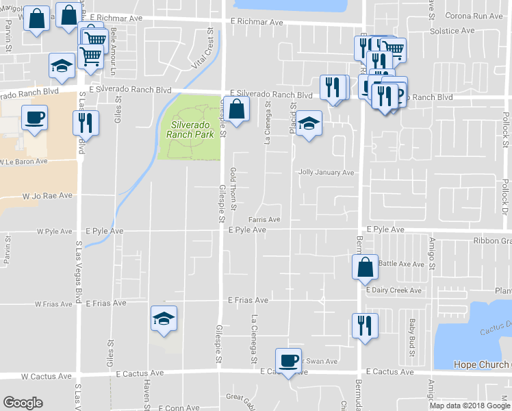 map of restaurants, bars, coffee shops, grocery stores, and more near 10019 La Cienega Street in Las Vegas