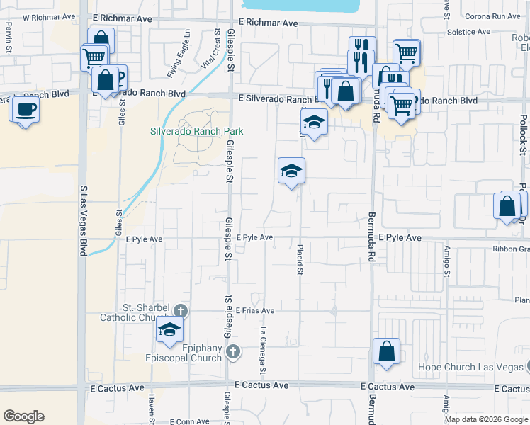 map of restaurants, bars, coffee shops, grocery stores, and more near 10019 La Cienega Street in Las Vegas