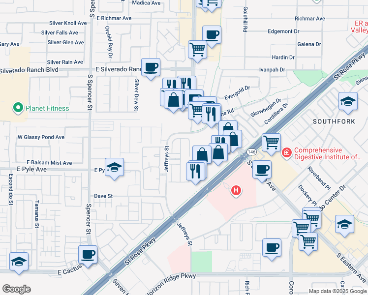 map of restaurants, bars, coffee shops, grocery stores, and more near 10025 Diamond Summit Court in Las Vegas