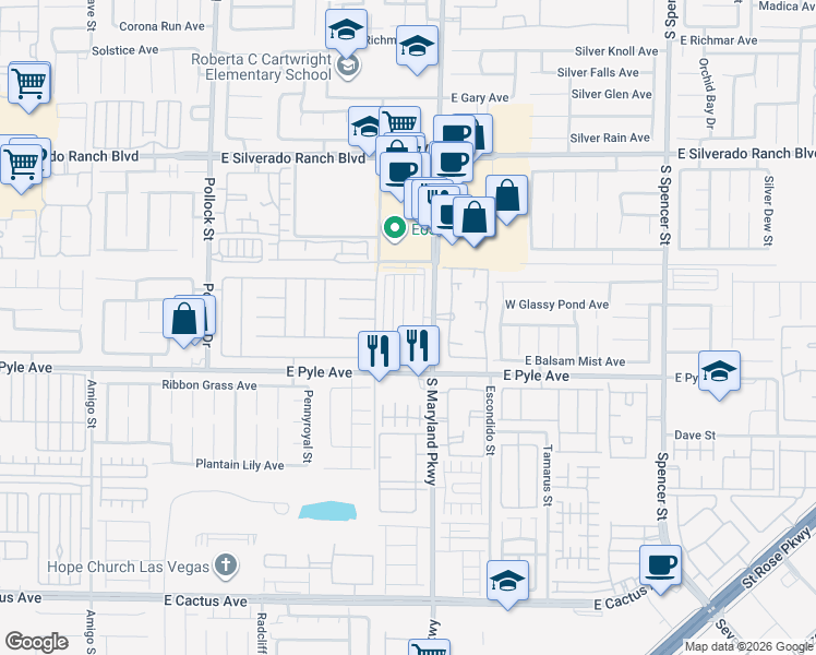 map of restaurants, bars, coffee shops, grocery stores, and more near 10039 Delicate Dew Street in Las Vegas