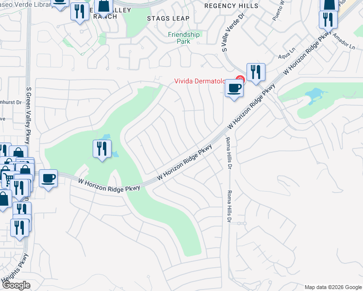 map of restaurants, bars, coffee shops, grocery stores, and more near 510 Bonnie Brook Place in Henderson