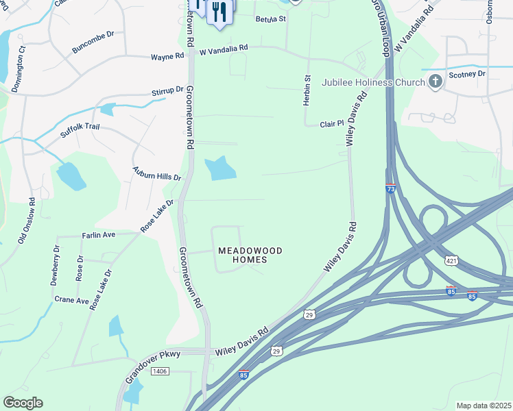 map of restaurants, bars, coffee shops, grocery stores, and more near 4007 Sedgewood Lane in Greensboro