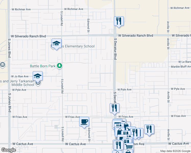 map of restaurants, bars, coffee shops, grocery stores, and more near 5140 Plymouth Bay Court in Las Vegas
