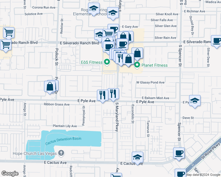map of restaurants, bars, coffee shops, grocery stores, and more near 10039 Delicate Dew Street in Las Vegas