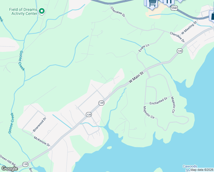 map of restaurants, bars, coffee shops, grocery stores, and more near 917 East Cross Road in Dandridge