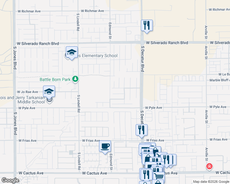 map of restaurants, bars, coffee shops, grocery stores, and more near 5200 Plymouth Bay Court in Las Vegas