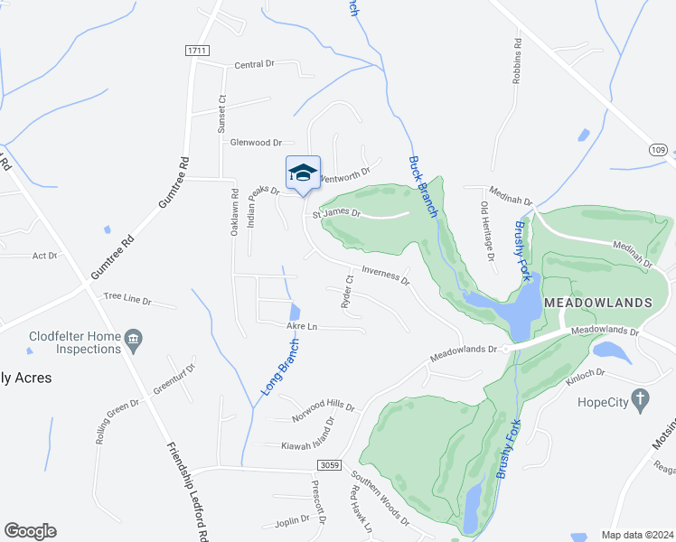 map of restaurants, bars, coffee shops, grocery stores, and more near 529 Inverness Drive in Winston-Salem