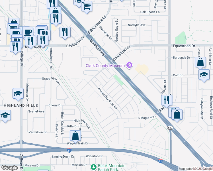 map of restaurants, bars, coffee shops, grocery stores, and more near 551 Pinetop Lake Street in Henderson