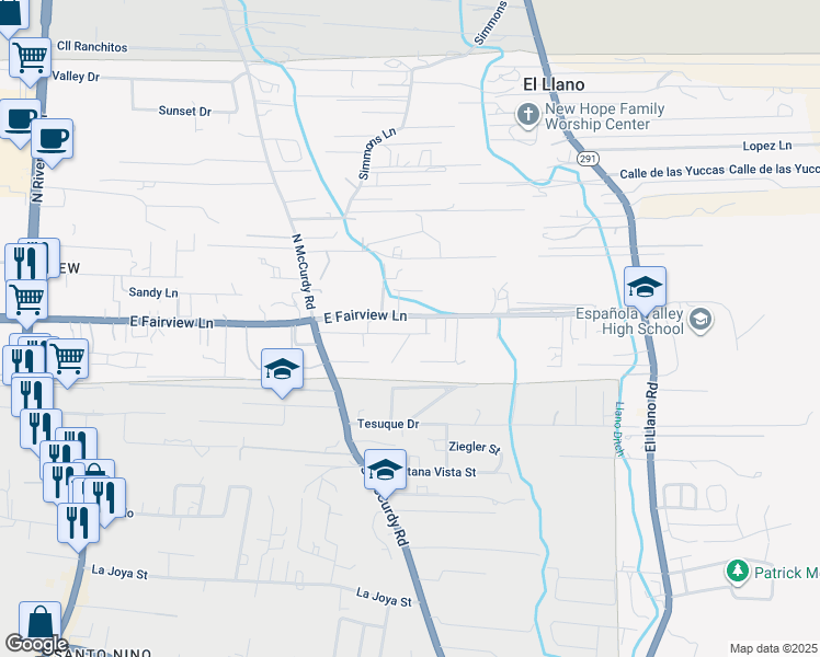 map of restaurants, bars, coffee shops, grocery stores, and more near 1810 Orchard Lane in Española