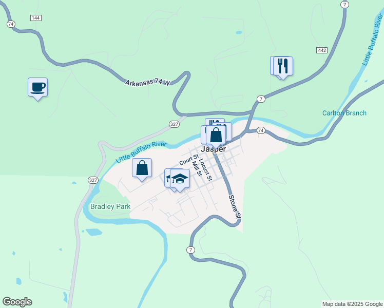 map of restaurants, bars, coffee shops, grocery stores, and more near 401 Court Street in Jasper
