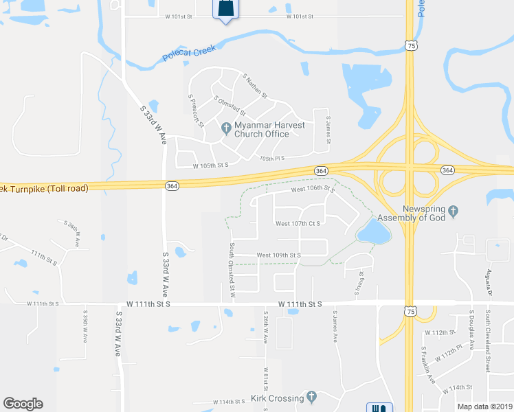 map of restaurants, bars, coffee shops, grocery stores, and more near 10414 South Nathan Street West in Jenks