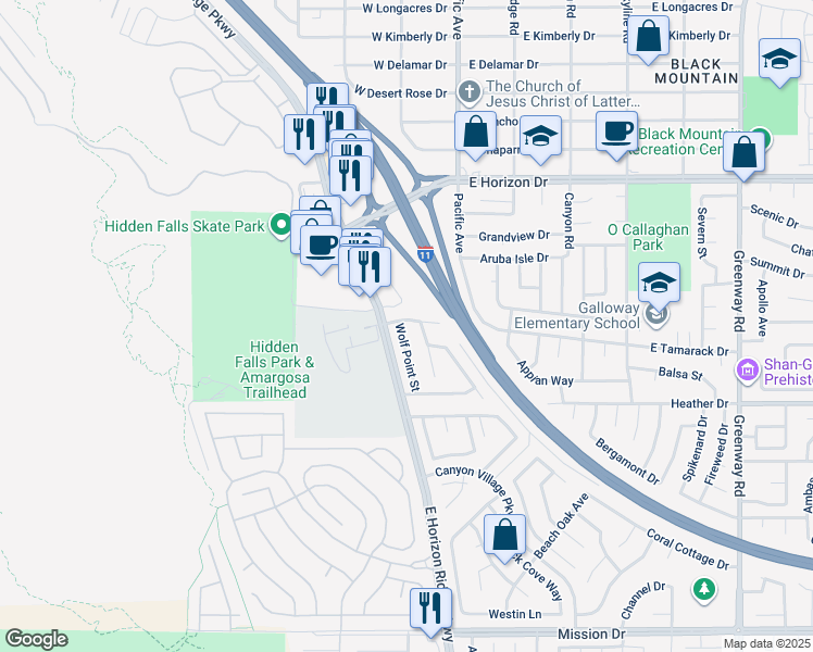map of restaurants, bars, coffee shops, grocery stores, and more near 722 Wolf Point Street in Henderson