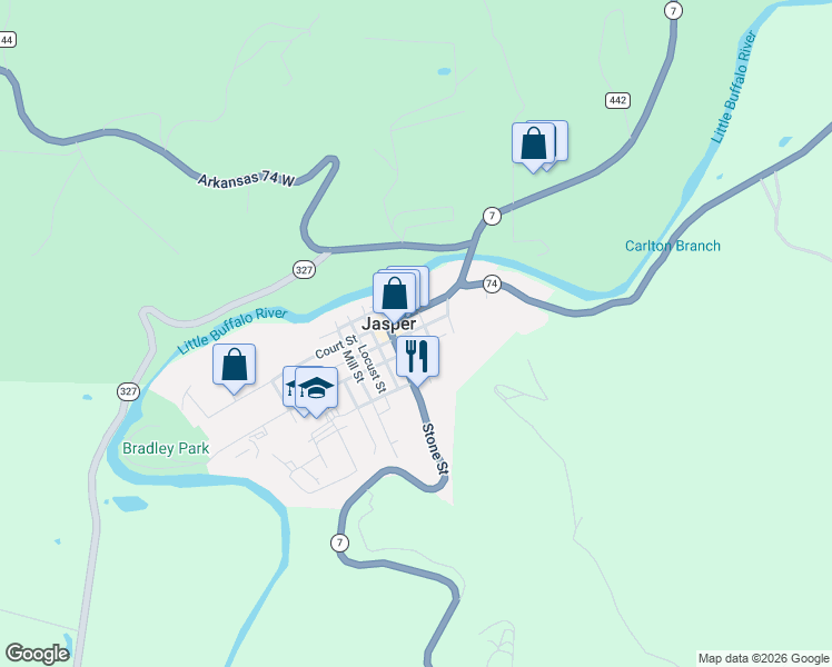 map of restaurants, bars, coffee shops, grocery stores, and more near 108 Spring Street in Jasper