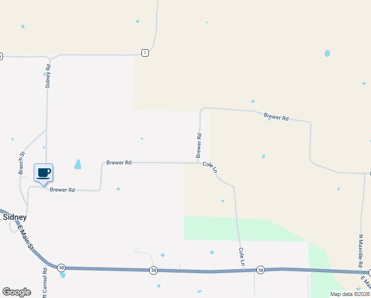 map of restaurants, bars, coffee shops, grocery stores, and more near 601 Brewer Road in Sidney