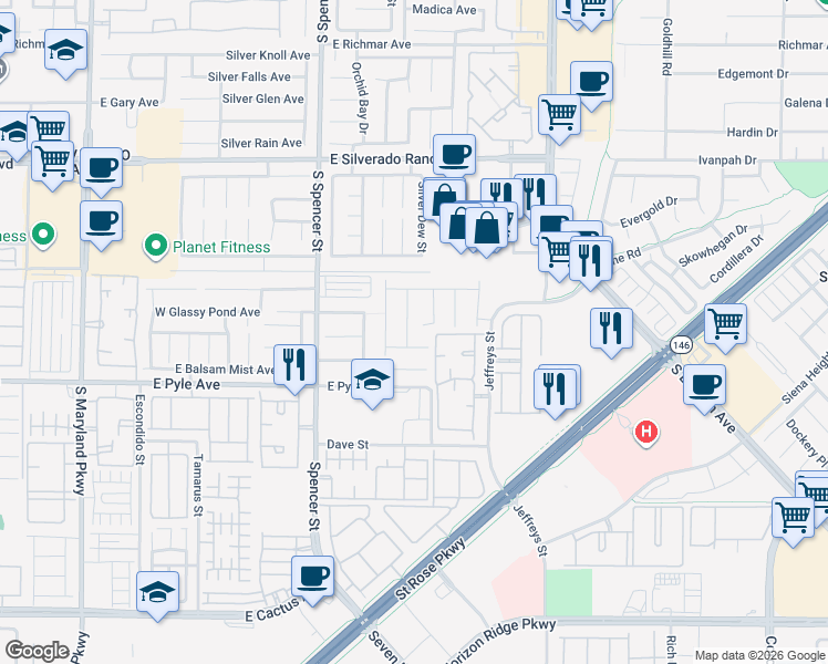 map of restaurants, bars, coffee shops, grocery stores, and more near 10006 Mardagen Street in Las Vegas