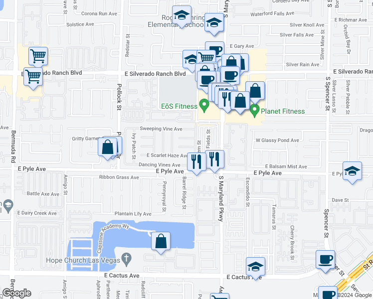 map of restaurants, bars, coffee shops, grocery stores, and more near 1063 Sweeping Ivy Court in Las Vegas