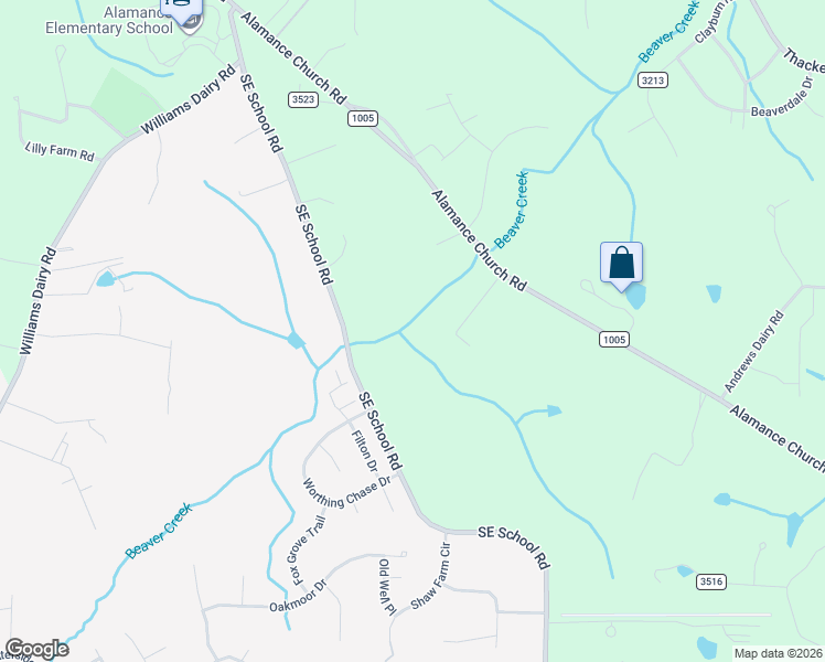 map of restaurants, bars, coffee shops, grocery stores, and more near 3663 Southeast School Road in Greensboro