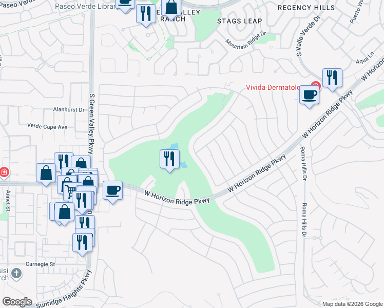 map of restaurants, bars, coffee shops, grocery stores, and more near 473 Eagle Vista Drive in Henderson