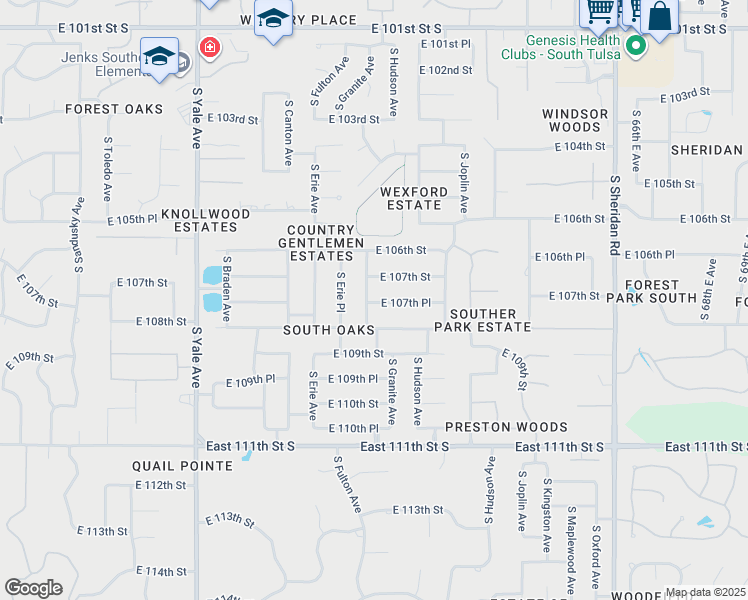 map of restaurants, bars, coffee shops, grocery stores, and more near 5502 East 107th Place in Tulsa