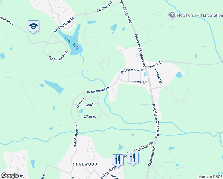 map of restaurants, bars, coffee shops, grocery stores, and more near 4 Redstone Court in Durham