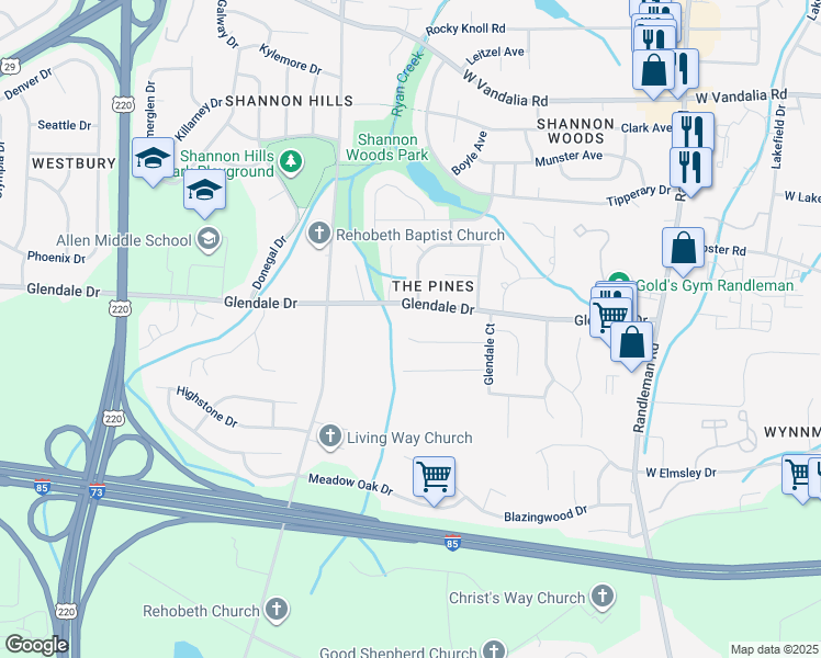 map of restaurants, bars, coffee shops, grocery stores, and more near 822 Banner Oak Court in Greensboro