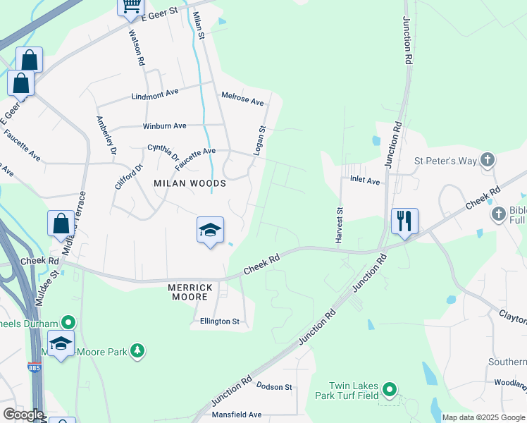 map of restaurants, bars, coffee shops, grocery stores, and more near 2214 Rabbitbrush Street in Durham