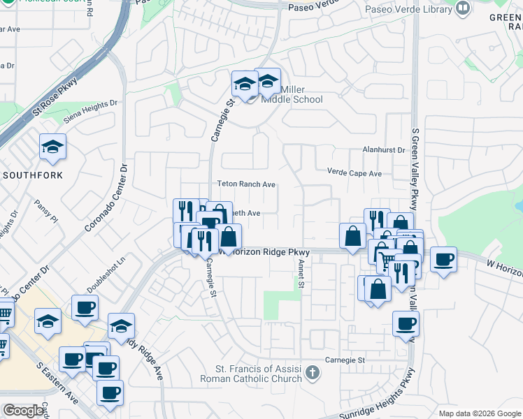 map of restaurants, bars, coffee shops, grocery stores, and more near 2344 Kenneth Avenue in Henderson
