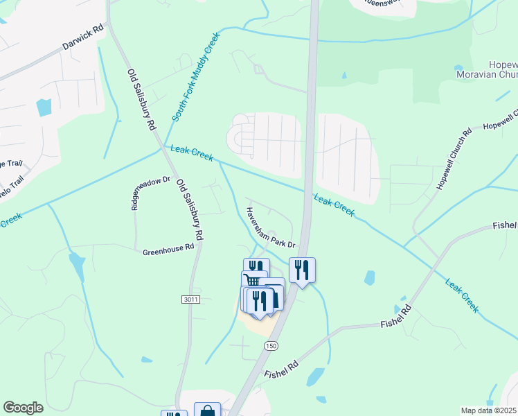 map of restaurants, bars, coffee shops, grocery stores, and more near 3028 Canterbury Park Drive in Winston-Salem