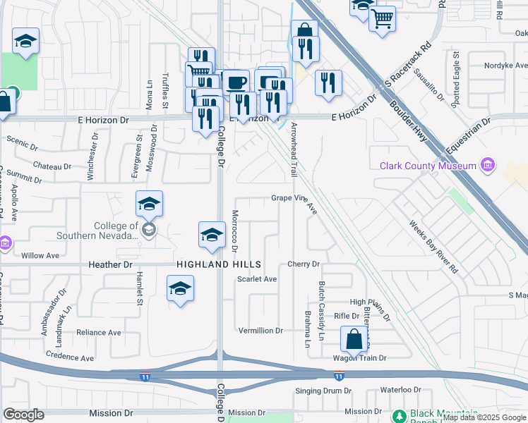 map of restaurants, bars, coffee shops, grocery stores, and more near 792 Fountain Hills Avenue in Henderson