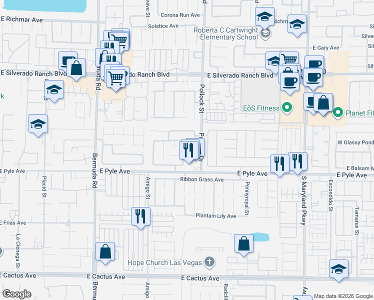 map of restaurants, bars, coffee shops, grocery stores, and more near 721 Peach Coral Street in Las Vegas