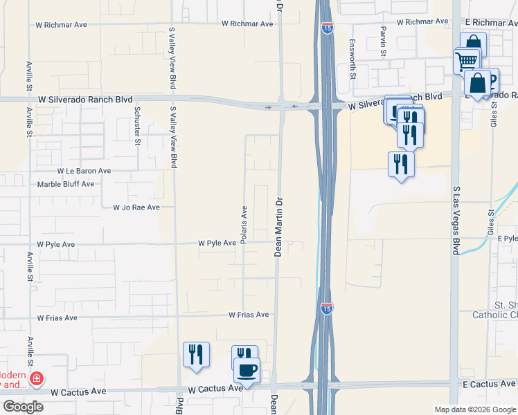 map of restaurants, bars, coffee shops, grocery stores, and more near 3375 West Jo Rae Avenue in Las Vegas