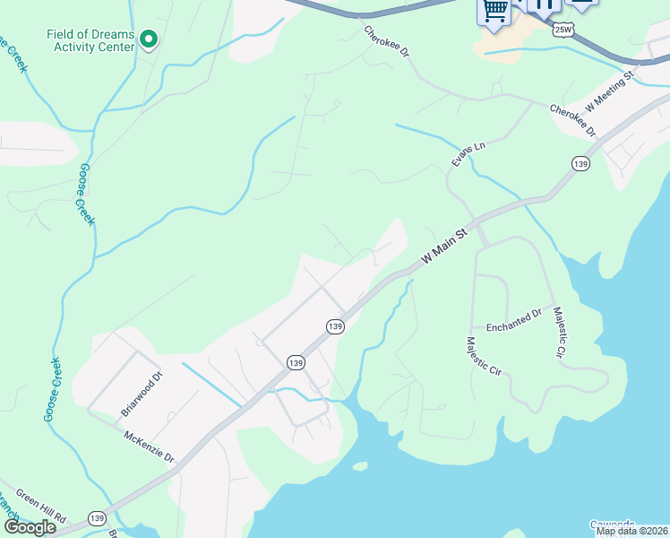 map of restaurants, bars, coffee shops, grocery stores, and more near 917 East Cross Road in Dandridge