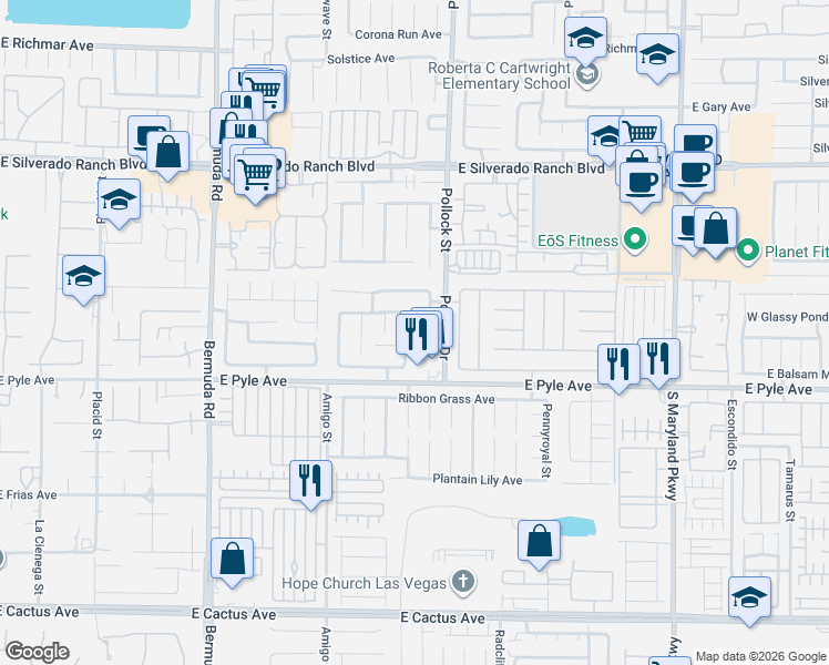 map of restaurants, bars, coffee shops, grocery stores, and more near 721 Peach Coral Street in Las Vegas