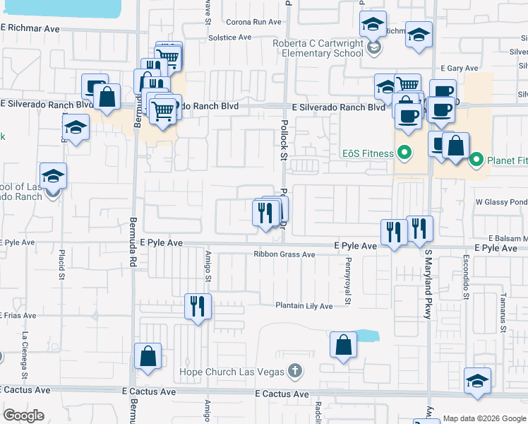map of restaurants, bars, coffee shops, grocery stores, and more near 10000 Clear Crystal Street in Las Vegas