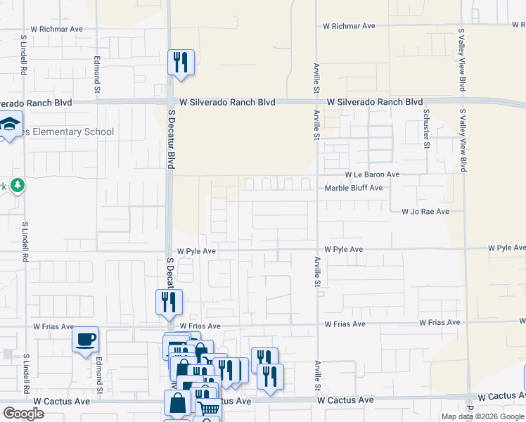 map of restaurants, bars, coffee shops, grocery stores, and more near 4560 Merlot Hills Avenue in Las Vegas