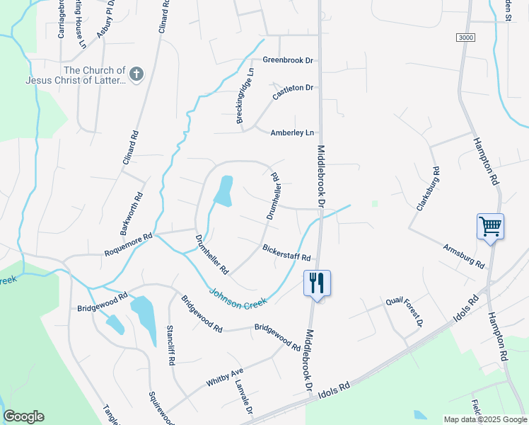map of restaurants, bars, coffee shops, grocery stores, and more near 525 Drumheller Road in Clemmons