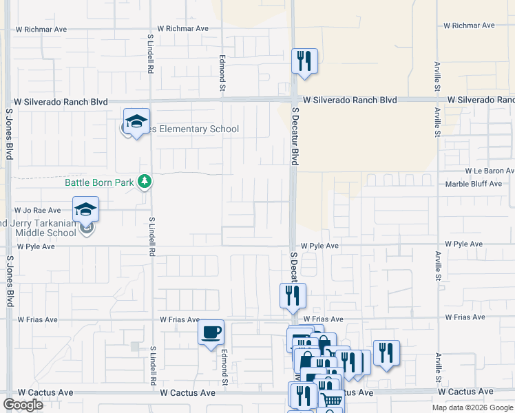 map of restaurants, bars, coffee shops, grocery stores, and more near 5081 Plymouth Bay Court in Las Vegas