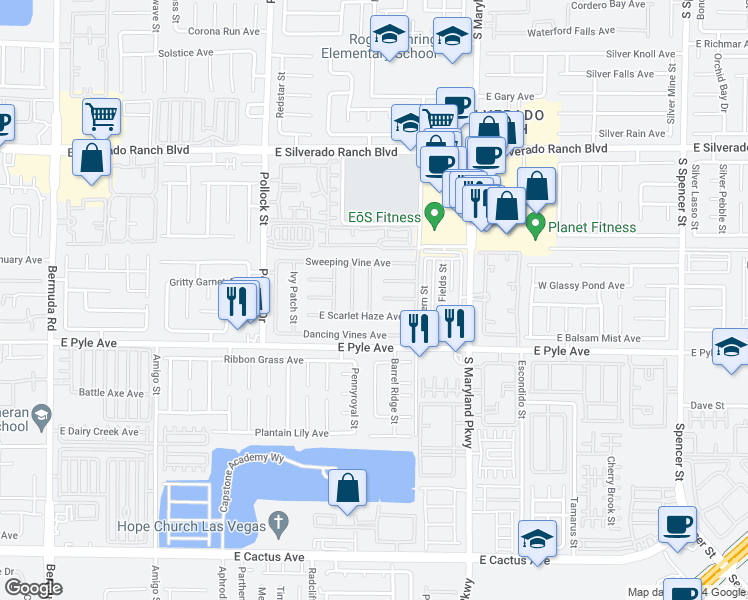 map of restaurants, bars, coffee shops, grocery stores, and more near 10006 Mystic Moss Street in Las Vegas