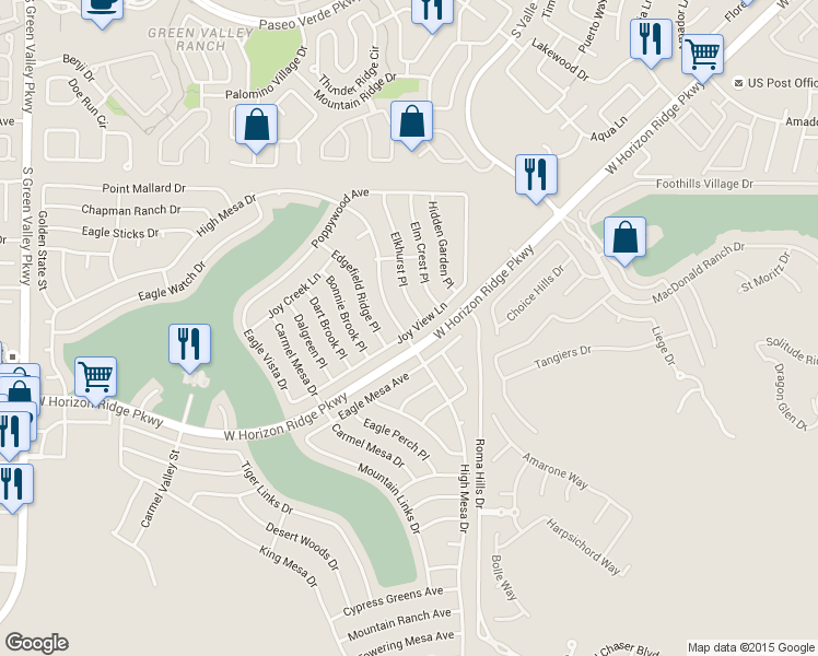 map of restaurants, bars, coffee shops, grocery stores, and more near 1978 High Mesa Drive in Henderson