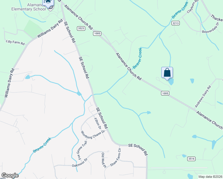 map of restaurants, bars, coffee shops, grocery stores, and more near 3663 Southeast School Road in Greensboro