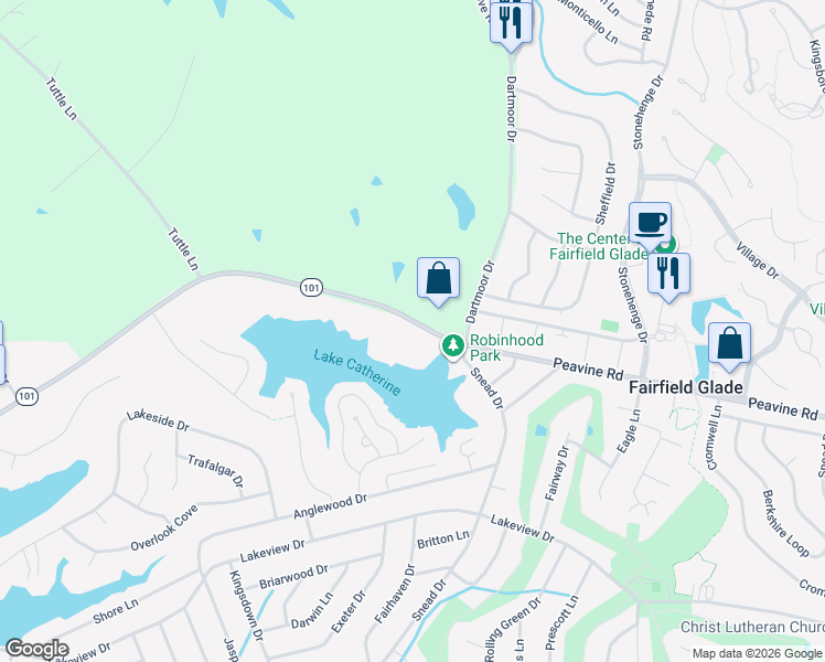 map of restaurants, bars, coffee shops, grocery stores, and more near 15 Lakeshore Terrace in Crossville