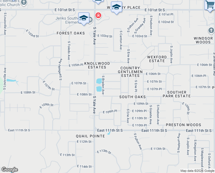 map of restaurants, bars, coffee shops, grocery stores, and more near 5106 East 107th Place in Tulsa