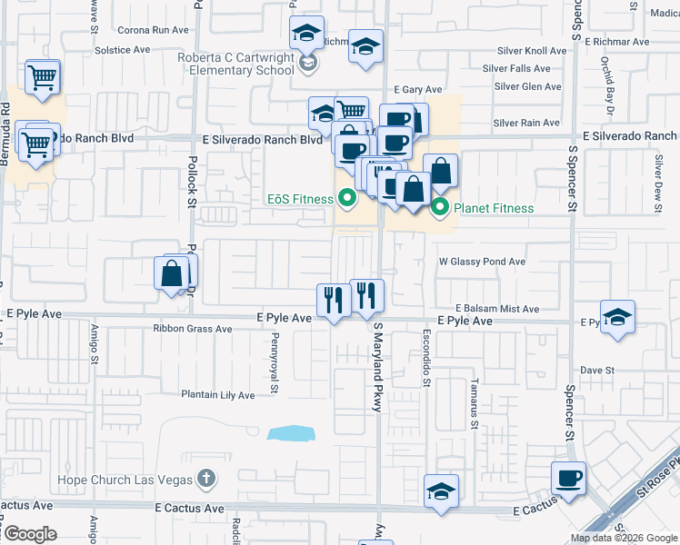 map of restaurants, bars, coffee shops, grocery stores, and more near 10039 Delicate Dew Street in Las Vegas