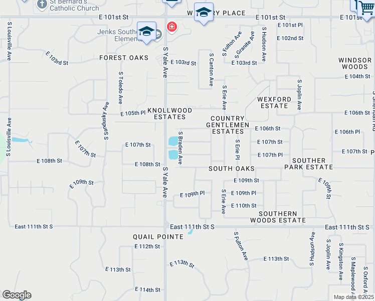 map of restaurants, bars, coffee shops, grocery stores, and more near 5106 East 107th Place in Tulsa