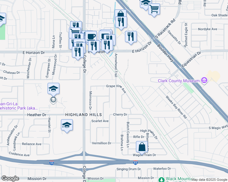 map of restaurants, bars, coffee shops, grocery stores, and more near 710 Arrowhead Trail in Henderson