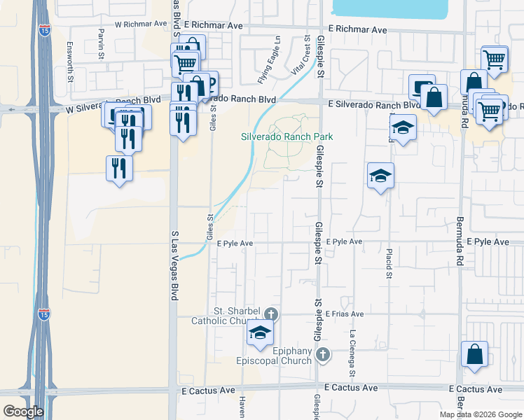 map of restaurants, bars, coffee shops, grocery stores, and more near 10045 Rancho Destino Road in Las Vegas