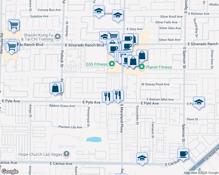 map of restaurants, bars, coffee shops, grocery stores, and more near 10039 Delicate Dew Street in Las Vegas